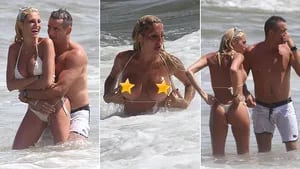 Vicky Xipolitakis, divertida en el mar con su amigo, con blooper hot incluido (Fotos: revista Pronto)