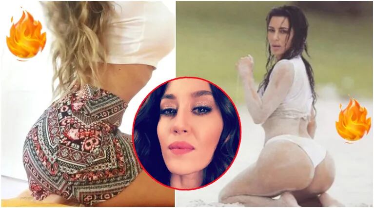 Jimena Barón imitó la sensual pose de Kim Kardashian en su camarín (Fotos: Instagram y Web)