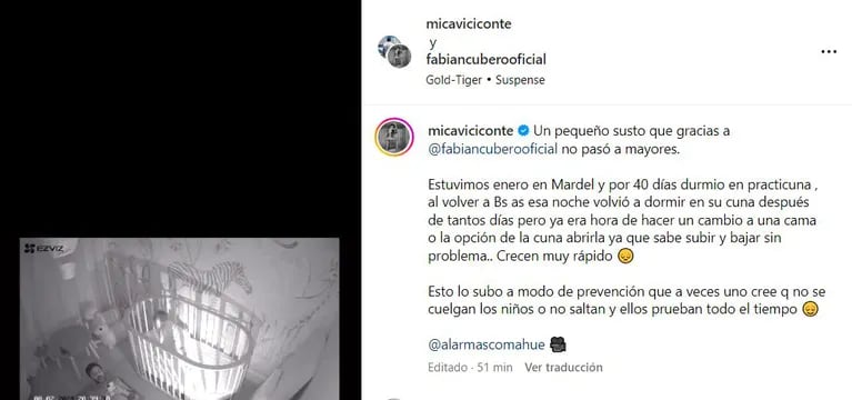 El posteo de Mica Viciconte sobre su hijo, Luca Cubero, en sus redes sociales.