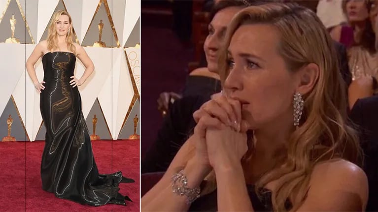 Kate Winslet y su criticado look en los Oscar 2016. Fotos: Web y Twitter.