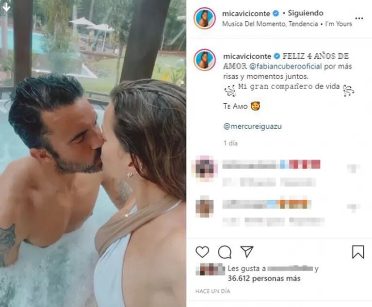 La romántica declaración de amor de Mica Viciconte a Cubero por sus cuatro años juntos: "Mi gran compañero de vida"