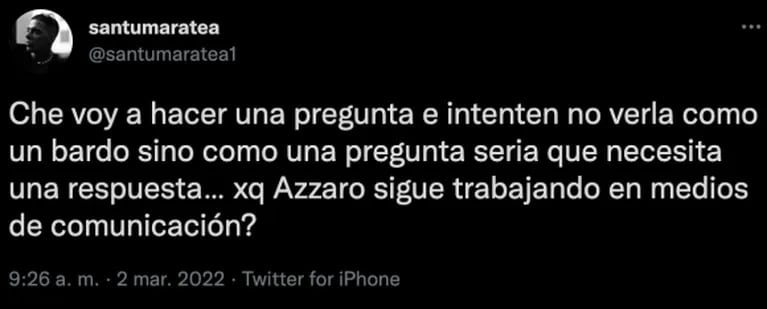 Santi Maratea apuntó contra Flavio Azzaro por sus dichos sobre la violación grupal en Palermo: "¿Por qué sigue trabajando?" 