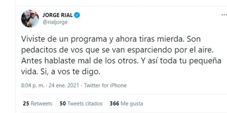 ¡Mensaje para un ex 'Intruso'! El enigmático y explosivo tweet de Jorge Rial: "Viviste de un programa y ahora tirás mierda"