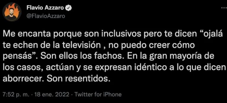 Flavio Azzaro tras haber sido criticado por ironizar el ataque a un bar LGBTIQ+: "Son resentidos"