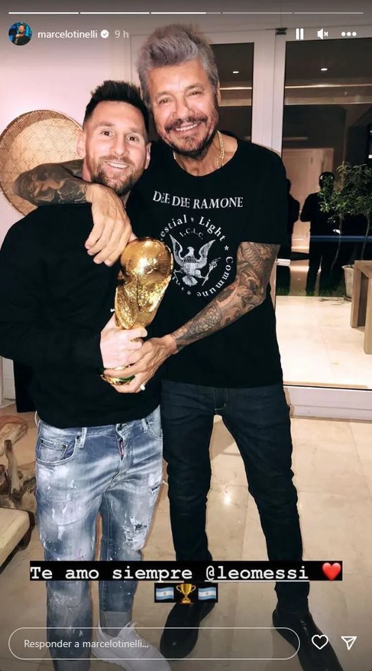 Marcelo Tinelli posó junto a Lionel Messi con la Copa del Mundo: "Te amo siempre"