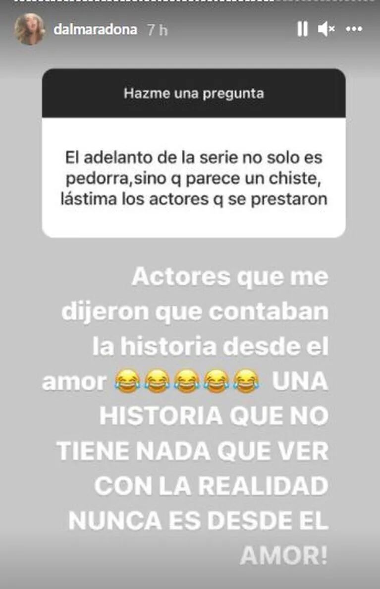 La respuesta al hueso de Dalma Maradona a Leo Sbaraglia por decir que la serie de Diego la hicieron con amor: "Nunca es desde el amor"