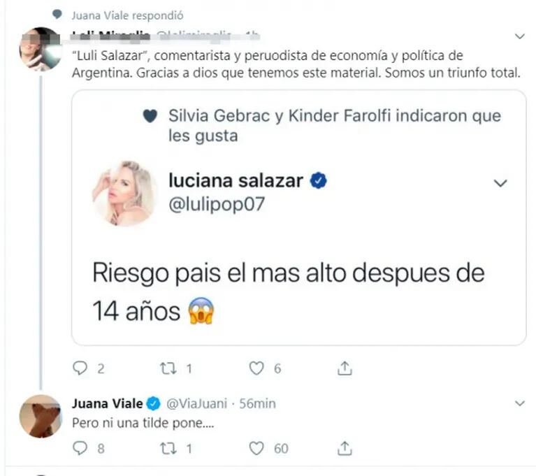 El inesperado palito de Juana Viale a Luciana Salazar, por su nuevo perfil político: "Ni una tilde pone"