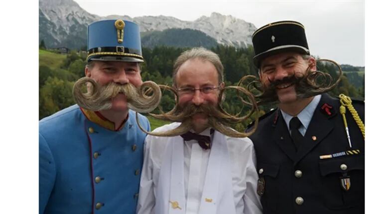 Franz Mitterhauser (L) of Austria, Juergen Burghart (C) of Germany and Herve Diebholt of France pose on October 2, 2010 during the European Beard and Moustache Championships in Leogang, in the Austrian province of Salzburg.
           AFP PHOTO / WILDBILD