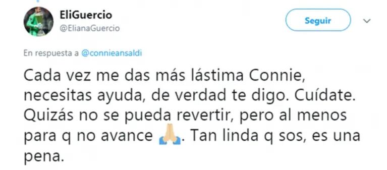 Eliana Guercio y Connie Ansaldi, escandaloso enfrentamiento twittero: "Me das lástima, necesitás ayuda"