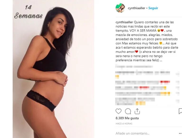 Cynthia Aller anunció su embarazo con una foto de su pancita: "Voy a ser mamá, con Max estamos muy felices"