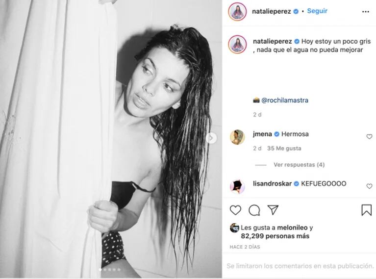 Natalie Pérez compartió su sesión de fotos desde desde la ducha y reconoció: "Hoy estoy un poco gris"