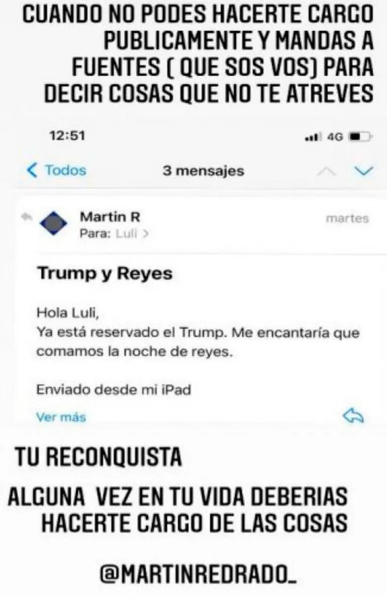 Luciana Salazar mostró un mail privado que le envió Martín Redrado y lo acusó: "Alguna vez deberías hacerte cargo de las cosas"