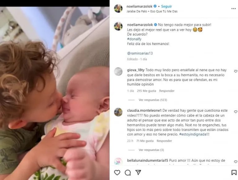 La bronca de Noelia Marzol por las fuertes críticas que recibió un video de sus hijos dándose un beso: "Es perverso"