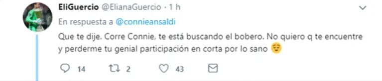 Eliana Guercio y Connie Ansaldi, escandaloso enfrentamiento twittero: "Me das lástima, necesitás ayuda"