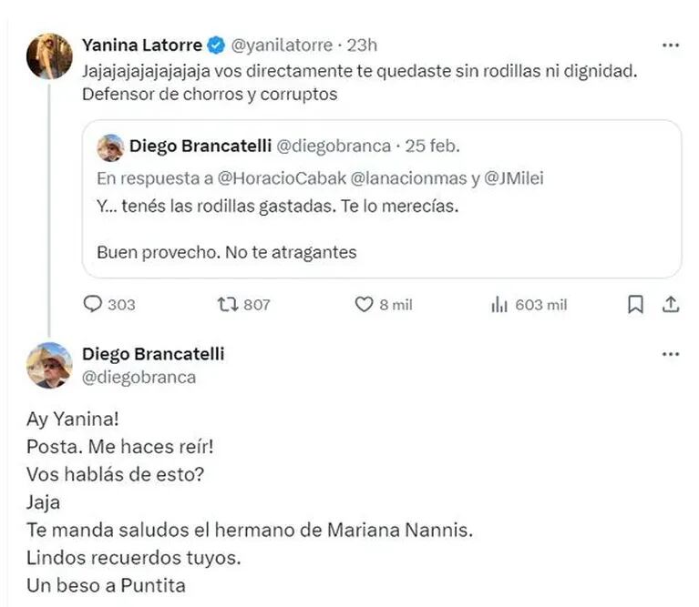 La respuesta de Diego Brancatelli a Horacio Cabak y el comentario de Yanina Latorre en contra del periodista.