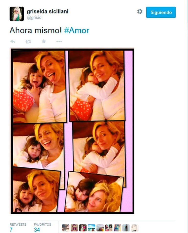 Siciliani tuiteó las "selfies" con su hija, fruto de su relación con Adrián Suar (Foto: Twitter)