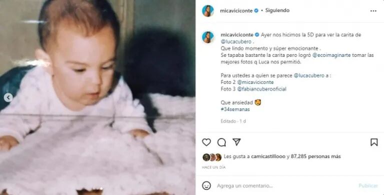 Mica Viciconte mostró la carita de Luca Cubero y lanzó una encuesta entre sus fans: "¿A quién se parece?"
