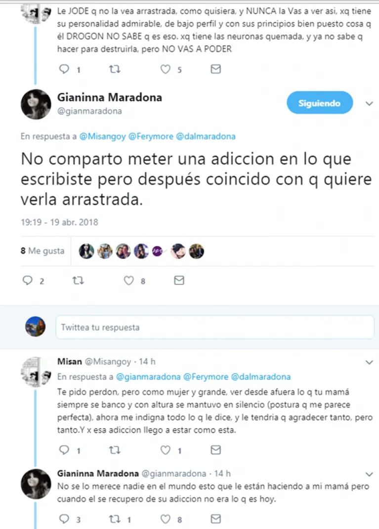 Gianinna Maradona acusó a Diego de querer ver "arrastrada" a Claudia y disparó: "La sangre te hace pariente pero la lealtad te hace familia"