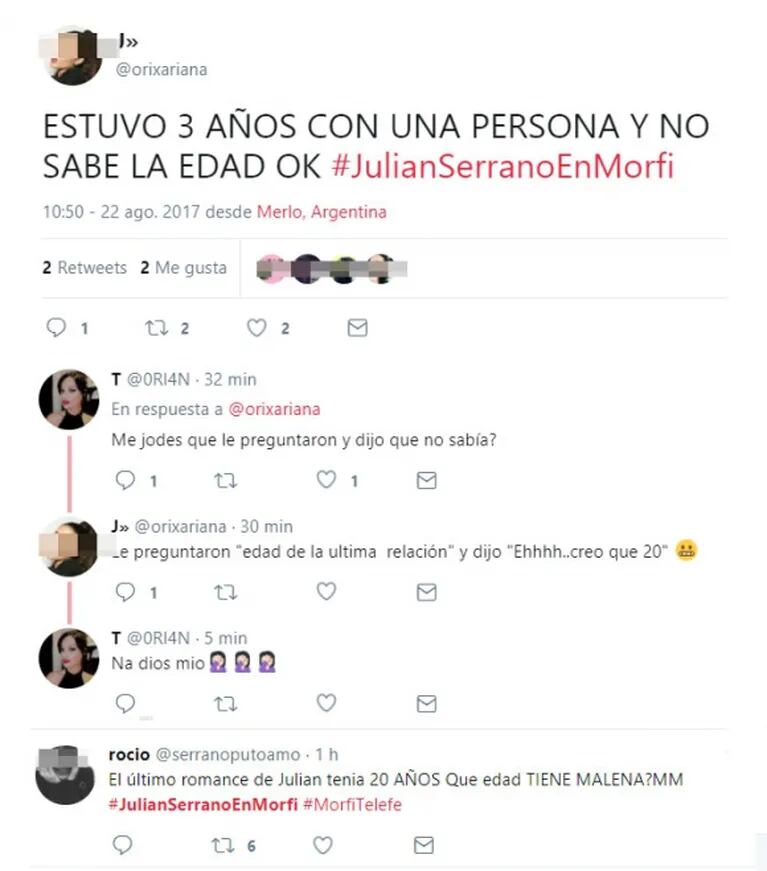 El furcio de Julián Serrano en Morfi: le preguntaron qué edad tenía su última novia y ¿le pifió o se mandó al frente?