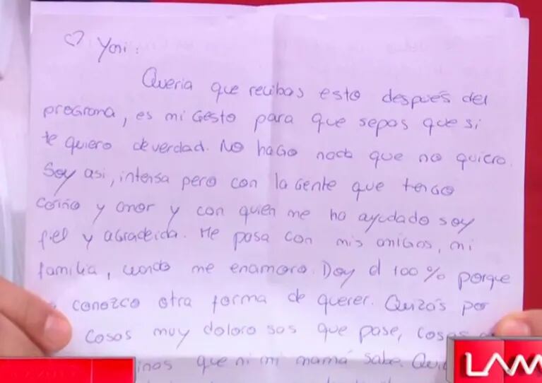 Yanina Latorre mostró la carta privada que le mandó Cinthia Fernández tras su pelea: "No la leí porque eran 5 páginas"