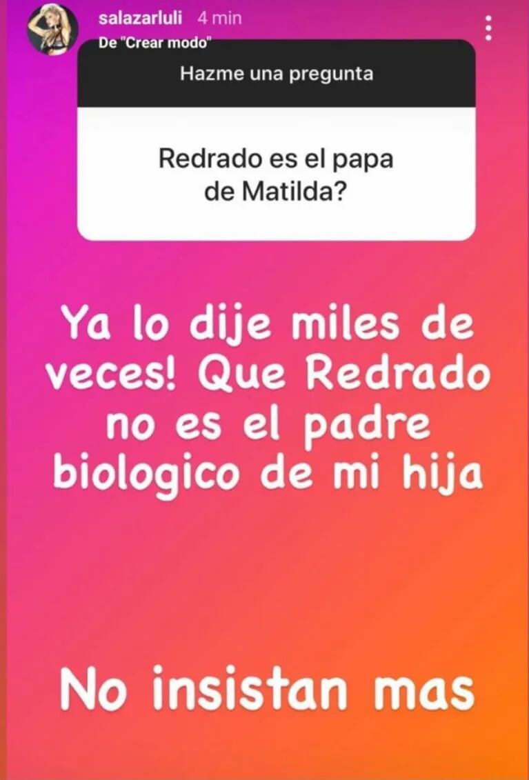 Tajante respuesta de Luciana Salazar cuando le preguntaron si Martín Redrado es el padre de Matilda: "No insistan más"