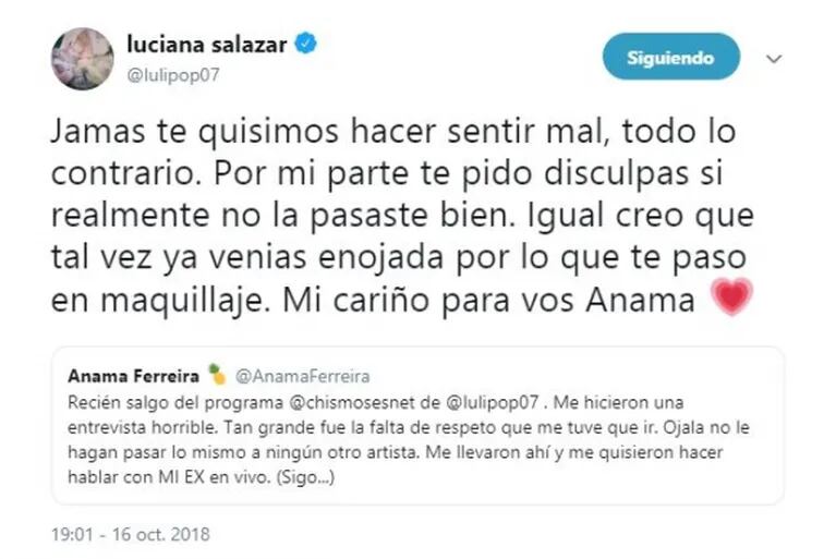 Anamá Ferreira, furiosa con el ciclo de Luli Salazar: "Una nota horrible y quisieron que hable con mi ex"