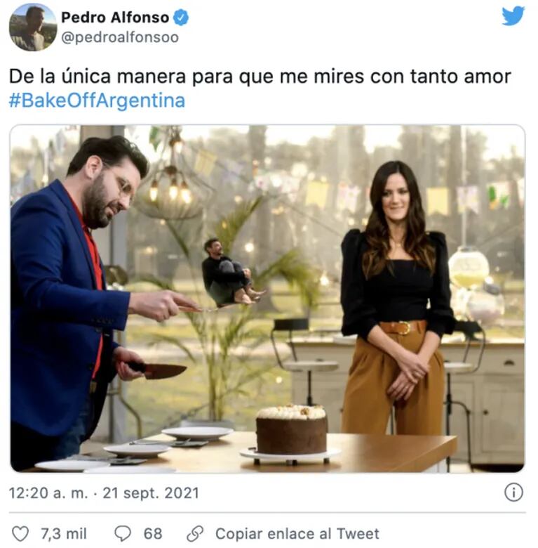 Fan de Bake Off: Pedro Alfonso les dedicó a Paula Chaves y Damián Betular un divertido meme