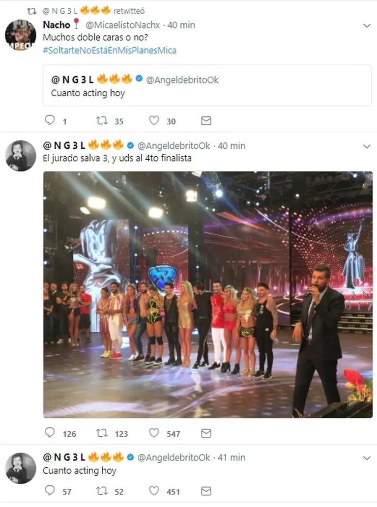Los picantes retweets de Ángel de Brito en pleno duelo de pop latino en ShowMatch