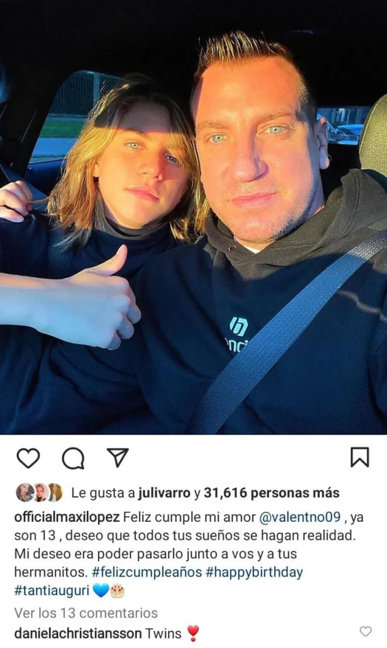 Maxi López posteó una foto con su hijo Valentino y su novia se sorprendió por el parecido: "Gemelos"