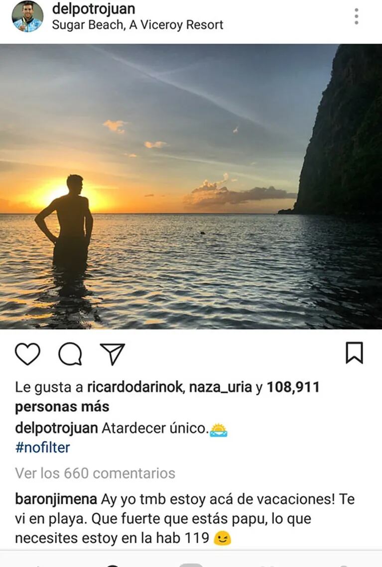 La foto apasionada de Jimena Barón con Juan Martín del Potro en la playa: "No te suelto más" 