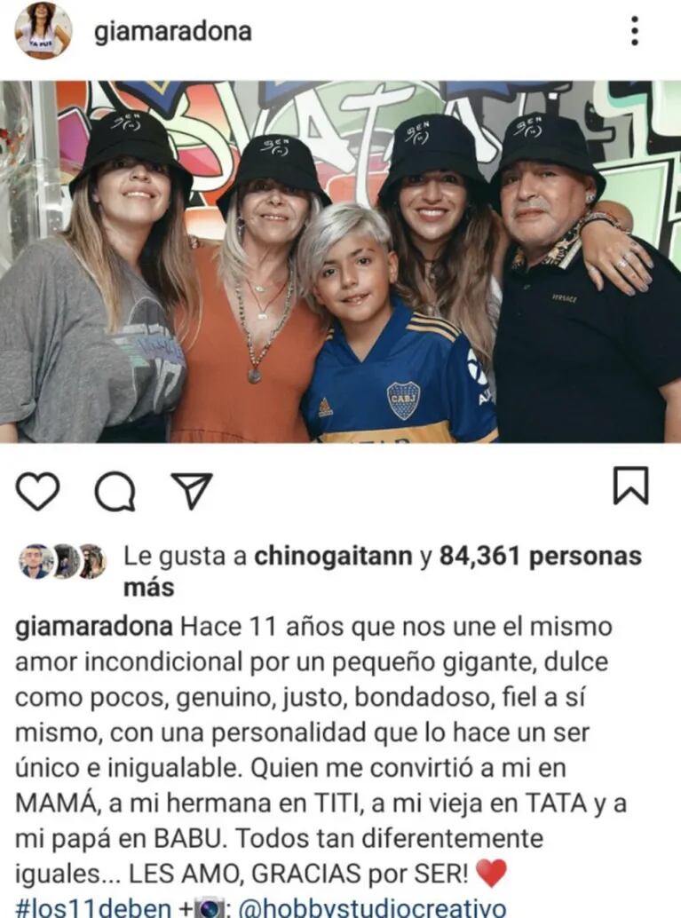 La última foto familiar de Diego Maradona con Claudia, Dalma, Gianinna y Benjamín: "Nos une el amor incondicional"