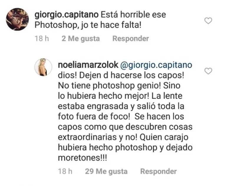 El enojo de Noelia Marzol con un seguidor que la acusó de usar Photoshop en su foto: "Dejen de hacerse los capos"