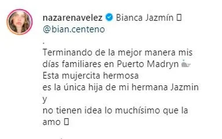 Nazarena Vélez mostró fotos de la hija de su hermana Jazmín, fallecida en 2010: "No tienen idea lo muchísimo que la amo"