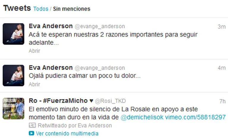 Evangelina Anderson le dedicó dos sentidos tweets a Martín Demichelis. (Captura: @evange_anderson)