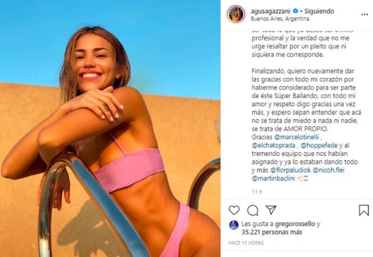 Contundente mensaje de Agustina Agazzani tras bajarse del Bailando: "Se me ataca hasta con calumnias"
