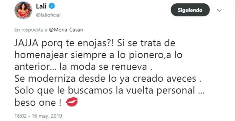 La reacción de Lali Espósito tras la picante publicación de Moria Casán... ¿acusando a la cantante de plagio?
