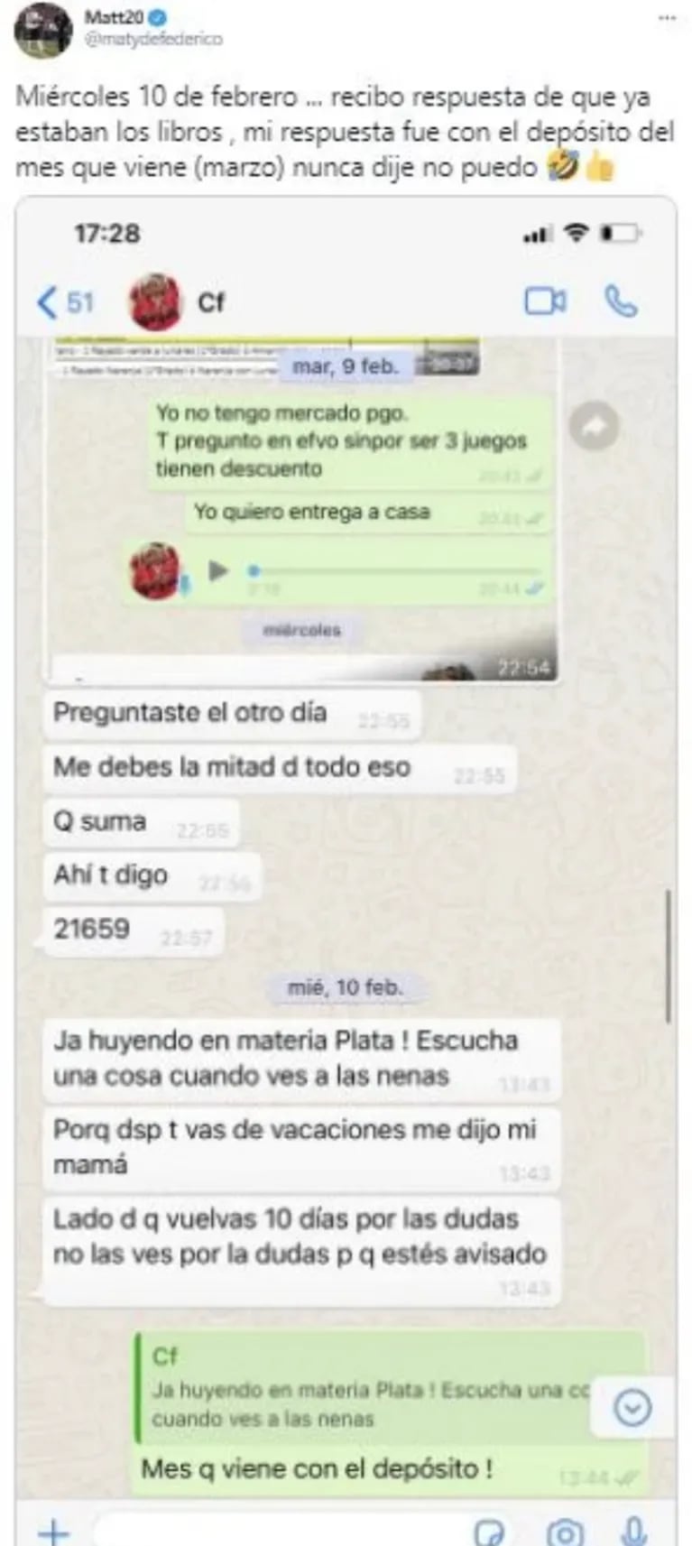 Matías Defederico publicó sus chats privados con Cinthia Fernández tras sus fuertes acusaciones: "Nunca dije 'no puedo'"