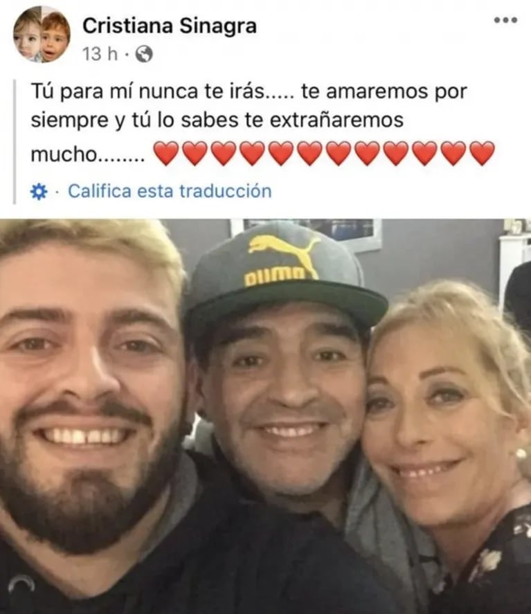 Cristiana Sinagra, la mamá de Diego Junior, despidió a Diego Maradona: "Te amaremos por siempre"
