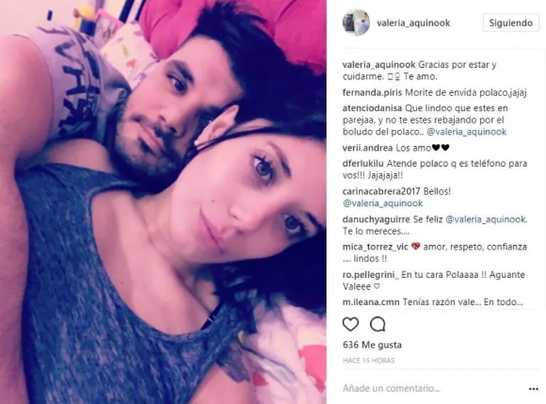 La foto de la ex del Polaco en la cama con su novio actual: "Gracias por cuidarme, te amo"