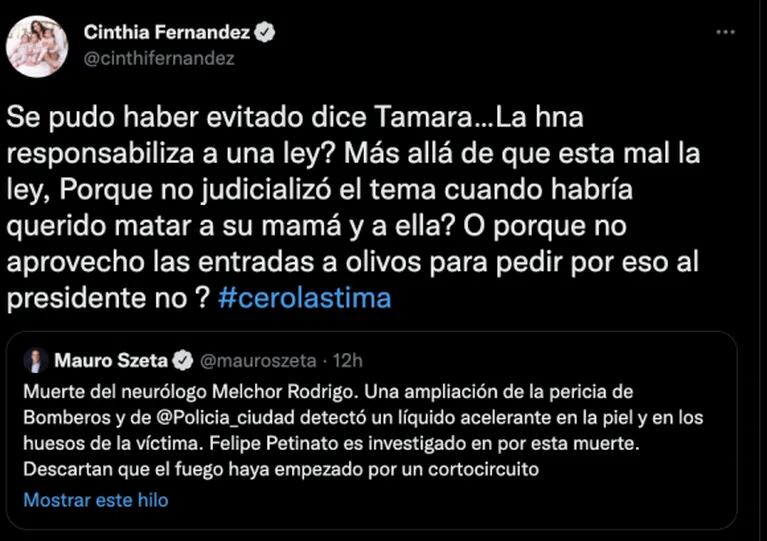 Cinthia Fernández disparó contra Tamara Pettinato por sus dichos sobre Felipe: "Cero lástima"