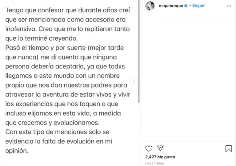 La bronca de Micaela Breque por haber sido nombrada como "la ex de Andrés Calamaro" tras su boda: "Creía que ser mencionada como accesorio era inofensivo"