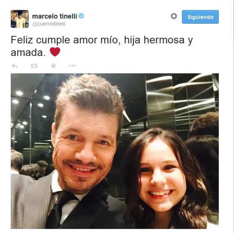 El saludo de Marcelo Tinelli a su hija Juana por su cumple. (Foto: Twitter @cuervotinelli)