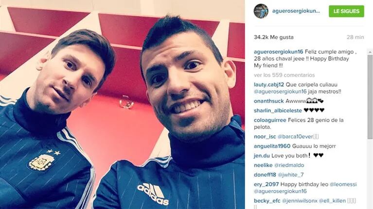El saludo de cumpleaños "bilingüe" del Kun Agüero a Lionel Messi. (Foto: Instagram)