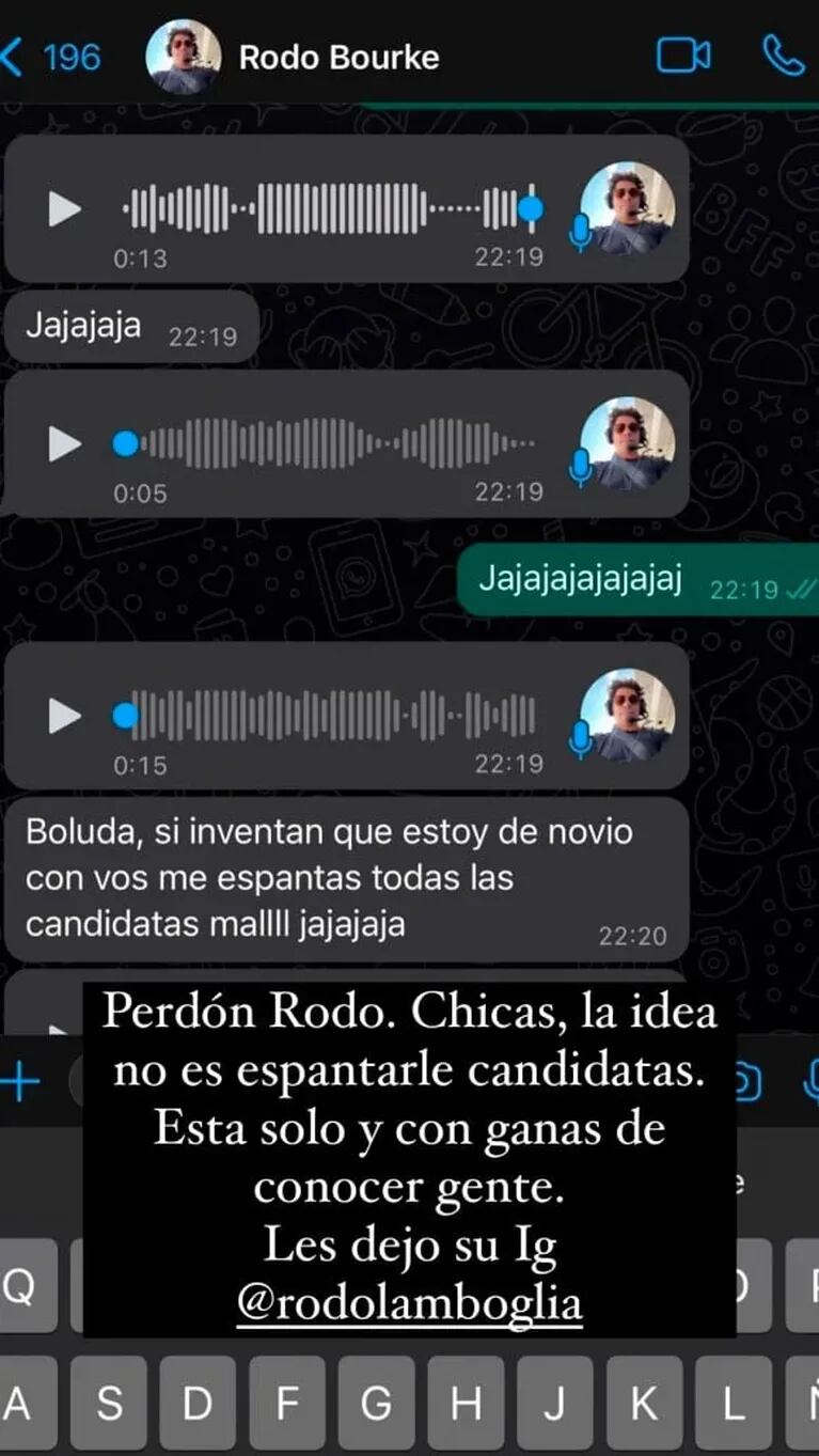 El mensaje de WhatsApp de Rodo Lamboglia a China Suárez tras la versión de romance: "Me espantás a las candidatas"
