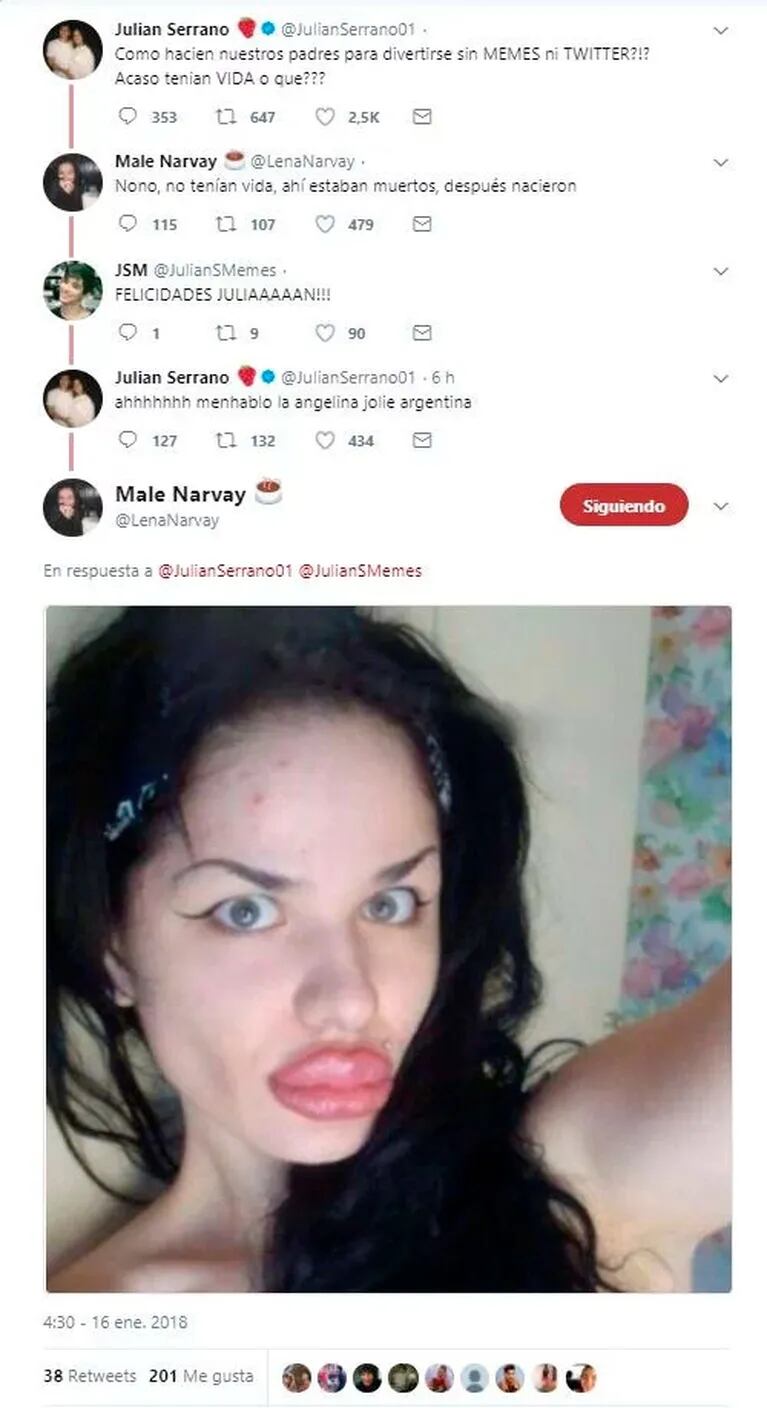 El pícaro histeriqueo de Julián Serrano y Malena Narvay en Twitter, ¡con piropo incluido! 