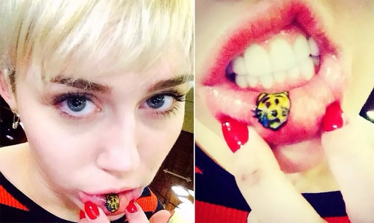 La nueva locura de Miley Cyrus: ¡ahora se tatuó la imagen de un gatito en su boca! (Foto: Instagram)