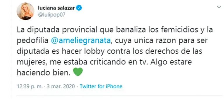 Explosivos tweets de Luciana Salazar contra Amalia Granata mientras la criticaba en LAM: "Banalizás los femicidios y la pedofilia"