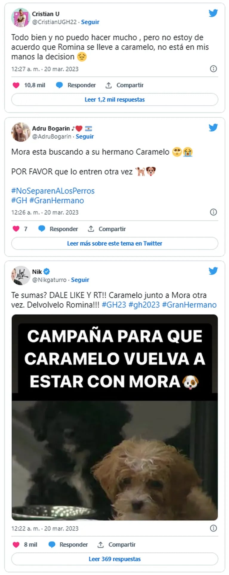 Lanzan una campaña en redes luego de que Romina se fuera de la casa con Caramelo: quieren que vuelva con Mora