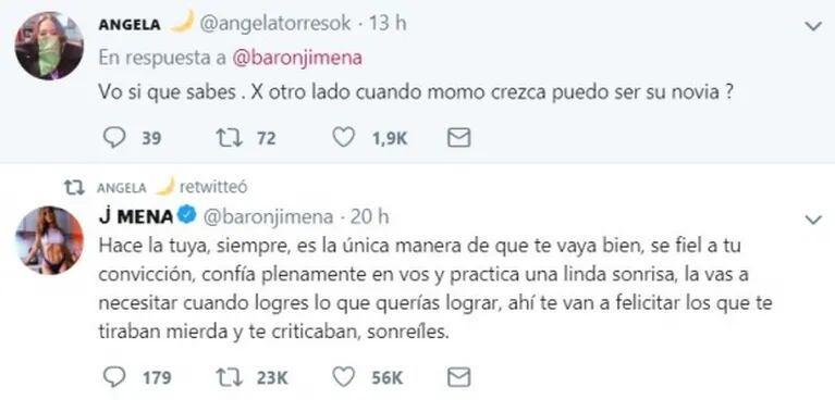 El divertido comentario de Ángela Torres a Jimena Barón sobre Momo: "Cuando crezca, ¿puedo ser su novia?"