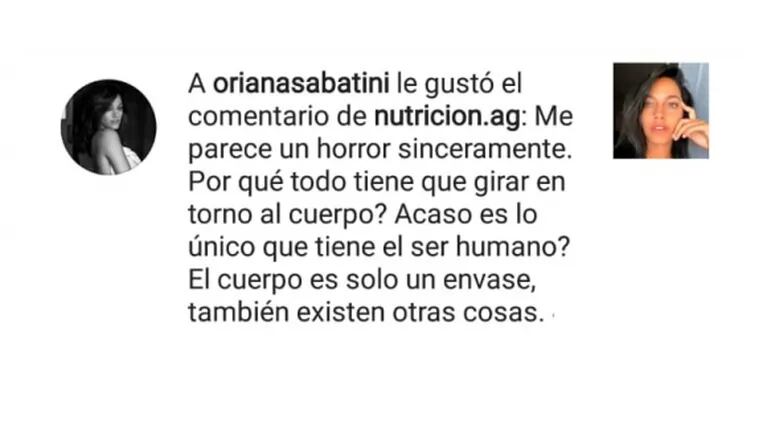 La reacción de Oriana Sabatini tras la absurda crítica de Lucía Rubio al ver su cuerpo retocado con Photoshop